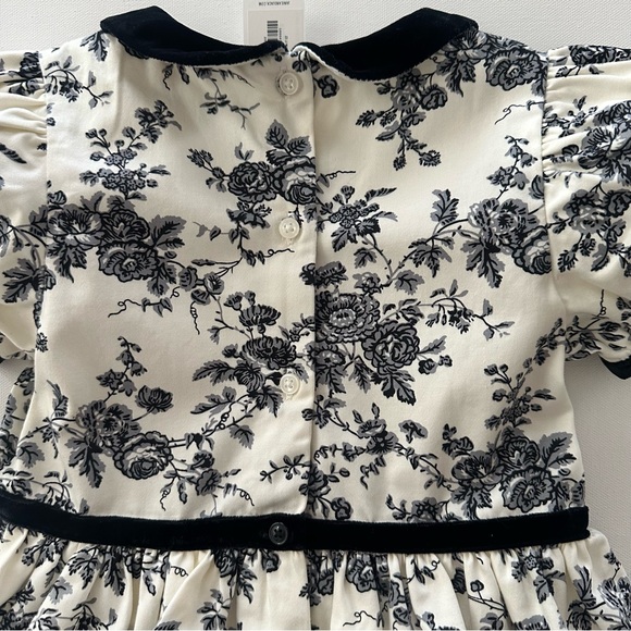 Janie and Jack Girls 6 Toile Cream Black Floral Ruffle Dress Party NWT - Picture 8 of 9